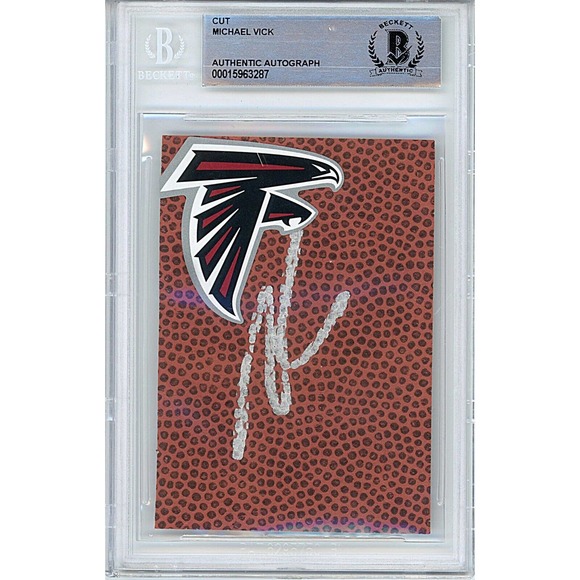 Michael Vick Autographed Football Cut Atlanta Falcons Virginia Tech Beckett Slab - Picture 1 of 4